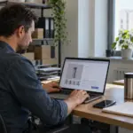 Antreprenor care pregătește un anunț B2B pentru produse și servicii destinate firmelor